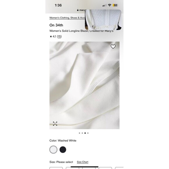 On 34th White Blazer Longline Stretch Knit One Button Unlined Size Large - Picture 5 of 13